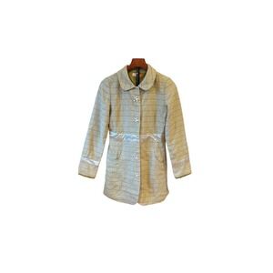 Tulle Green Herringbone Wool Blend Coat Peter Pan Collar anthropology pearl sz M